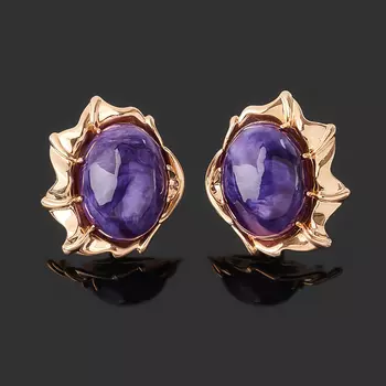 Серьги чароит (серебро 925 пр. позолота)