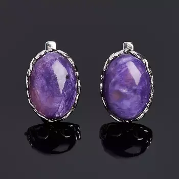Серьги чароит (серебро 925 пр. родир. бел.)