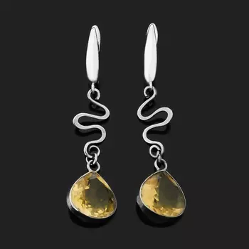 Серьги цитрин (биж. сплав, нейзильбер) огранка