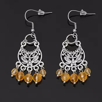 Серьги цитрин (биж. сплав, сталь хир.) огранка