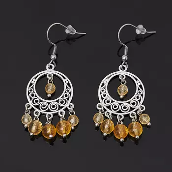 Серьги цитрин (биж. сплав, сталь хир.) огранка