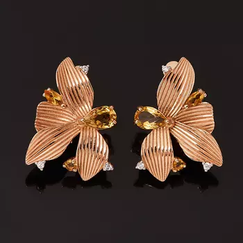 Серьги цитрин огранка (серебро 925 пр. позолота)