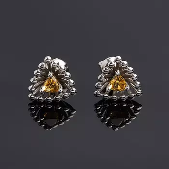 Серьги цитрин пуссеты огранка (серебро 925 пр.)