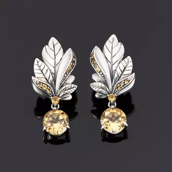Серьги цитрин (серебро 925 пр. черн.) огранка