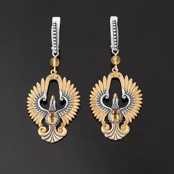 Серьги цитрин (серебро 925 пр. оксидир., позолота)