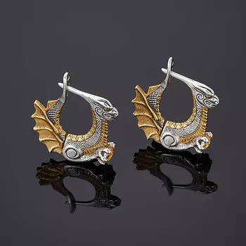 Серьги цитрин (серебро 925 пр. оксидир., позолота) огранка