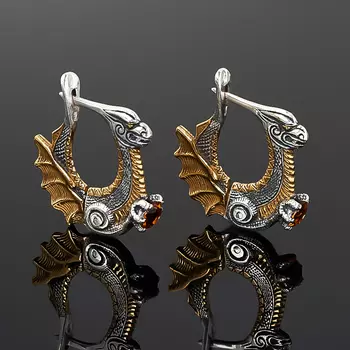 Серьги цитрин (серебро 925 пр. оксидир., позолота) огранка
