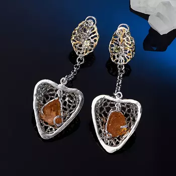 Серьги цитрин (серебро 925 пр. позолота, родир. бел.)