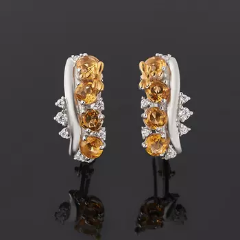 Серьги цитрин (серебро 925 пр. позолота, родир. бел.) огранка