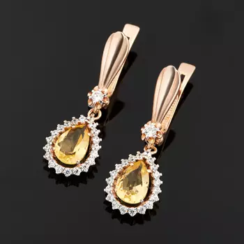 Серьги цитрин (серебро 925 пр. позолота) огранка