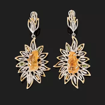 Серьги цитрин (серебро 925 пр. позолота, родир. бел.)