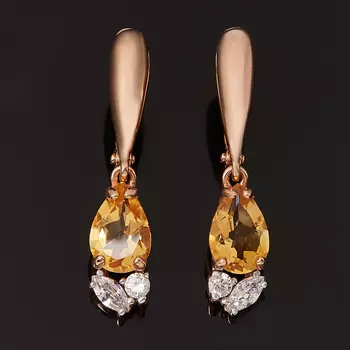 Серьги цитрин (серебро 925 пр. позолота, родир. бел.) огранка