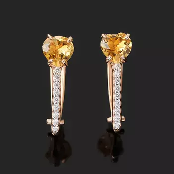 Серьги цитрин (серебро 925 пр. позолота, родир. бел.) огранка