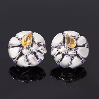 Серьги цитрин (серебро 925 пр. родир. бел., родир. черн.) огранка