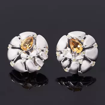 Серьги цитрин (серебро 925 пр. родир. бел., родир. черн.) огранка