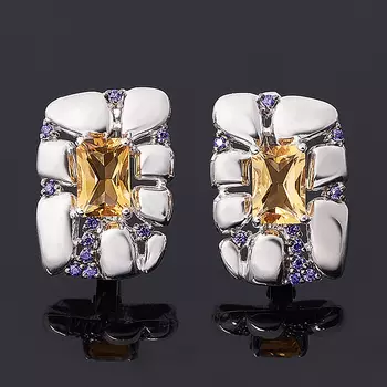 Серьги цитрин (серебро 925 пр. родир. бел., родир. черн.) огранка