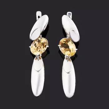 Серьги цитрин (серебро 925 пр. родир. бел.) огранка