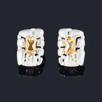 Серьги цитрин (серебро 925 пр. родир. бел.) огранка