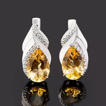 Серьги цитрин (серебро 925 пр. родир. бел.) огранка