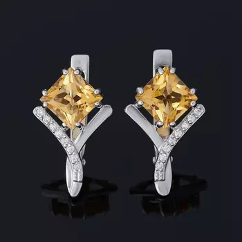 Серьги цитрин (серебро 925 пр. родир. бел.) огранка