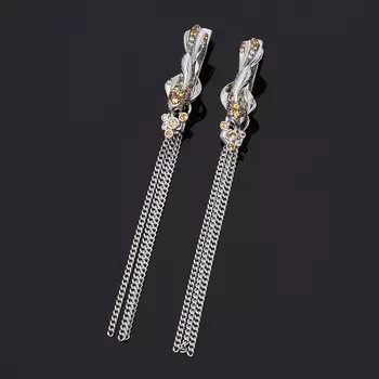 Серьги цитрин (серебро 925 пр. родир. бел., родир. черн.) огранка