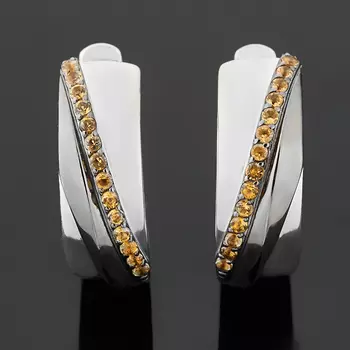 Серьги цитрин (серебро 925 пр. родир. бел., родир. черн.) огранка