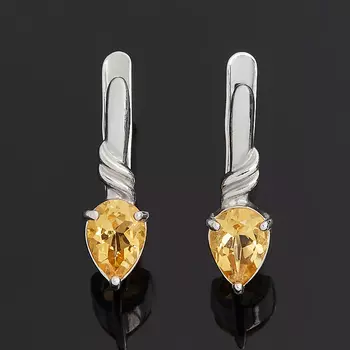 Серьги цитрин (серебро 925 пр. родир. бел.) огранка