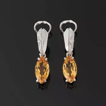 Серьги цитрин (серебро 925 пр. родир. бел.) огранка