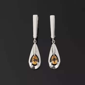 Серьги цитрин (серебро 925 пр. родир. бел.) огранка