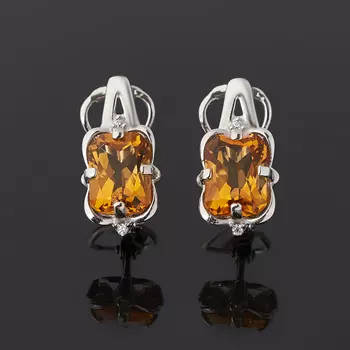 Серьги цитрин (серебро 925 пр. родир. бел.) огранка