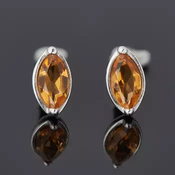 Серьги цитрин (серебро 925 пр. родир. бел.) пуссеты огранка
