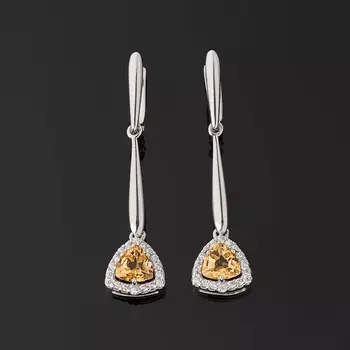 Серьги цитрин (серебро 925 пр. родир. бел.) огранка