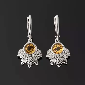 Серьги цитрин (серебро 925 пр. родир. бел.) огранка