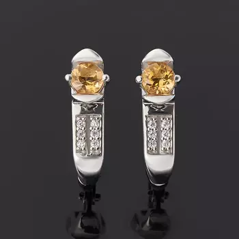 Серьги цитрин (серебро 925 пр. родир. бел.) огранка