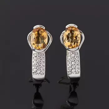 Серьги цитрин (серебро 925 пр. родир. бел.) огранка