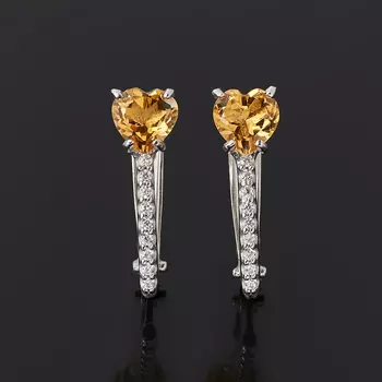 Серьги цитрин (серебро 925 пр. родир. бел.) огранка