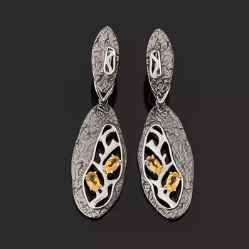 Серьги цитрин (серебро 925 пр. родир. бел., родир. черн.) огранка