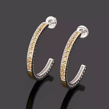 Серьги цитрин (серебро 925 пр. родир. бел., эмаль) пуссеты огранка