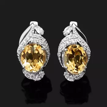 Серьги цитрин (серебро 925 пр. родир. бел.) огранка