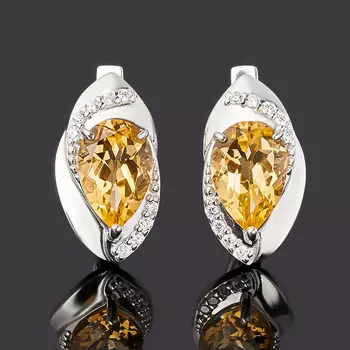 Серьги цитрин (серебро 925 пр. родир. бел.) огранка