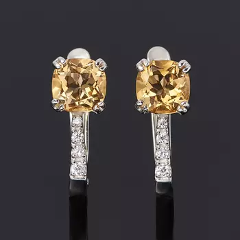 Серьги цитрин (серебро 925 пр. родир. бел.) огранка