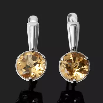 Серьги цитрин (серебро 925 пр. родир. бел.) огранка