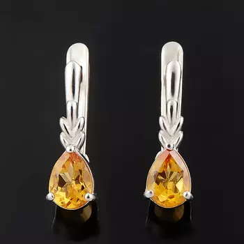 Серьги цитрин (серебро 925 пр. родир. бел.) огранка