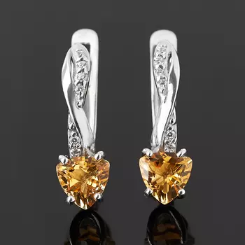 Серьги цитрин (серебро 925 пр. родир. бел.) огранка