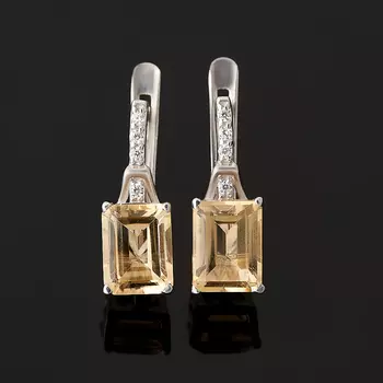 Серьги цитрин (серебро 925 пр. родир. бел.) огранка