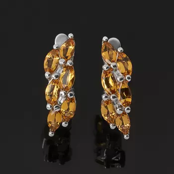 Серьги цитрин (серебро 925 пр. родир. бел.) огранка