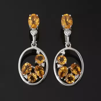 Серьги цитрин (серебро 925 пр. родир. бел.) огранка