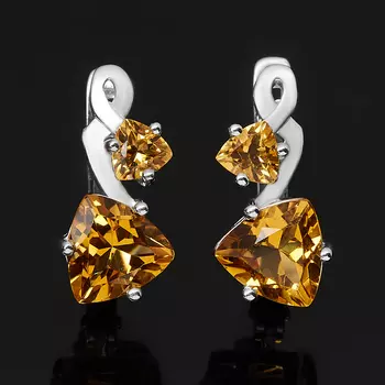 Серьги цитрин (серебро 925 пр. родир. бел.) огранка