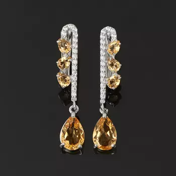 Серьги цитрин (серебро 925 пр. родир. бел.) огранка