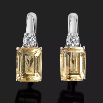 Серьги цитрин (серебро 925 пр. родир. бел.) огранка